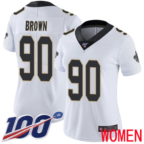 New Orleans Saints Limited White Women Malcom Brown Road Jersey NFL Football 90 100th Season Vapor Untouchable Jersey
